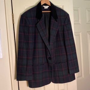 Sellecca Blue Green Plaid Blazer Size 12 Velvety Collar